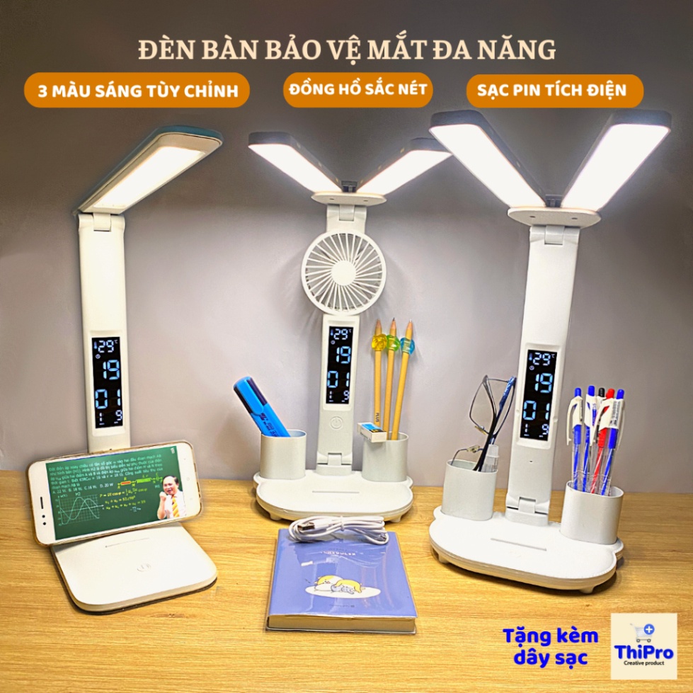 Đèn LED Để Bàn Đa Năng, Đèn Học Để Bàn Chống Cận Cao Cấp Với 3 Màu...