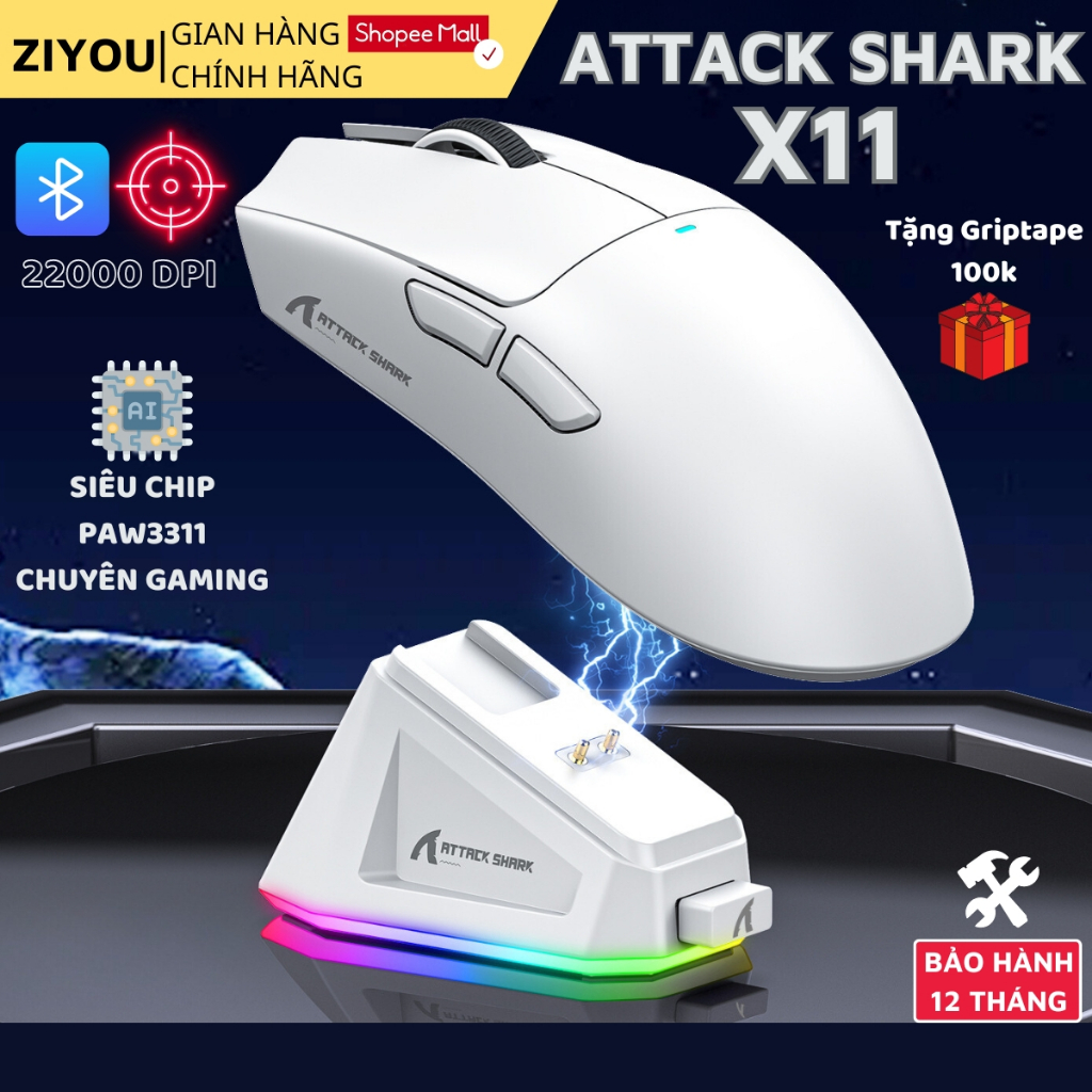 Chuột Không Dây Bluetooth Chuyên Gaming Ziyou Attack Shark X11 Chip...