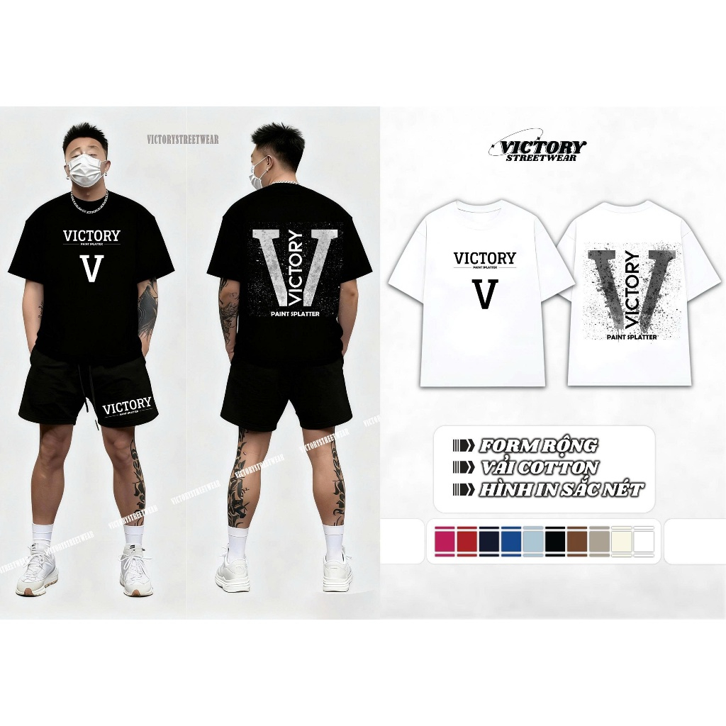 Set Thun Local Brand Nam Nữ Victory Paint Splatter Graphic Basic V...