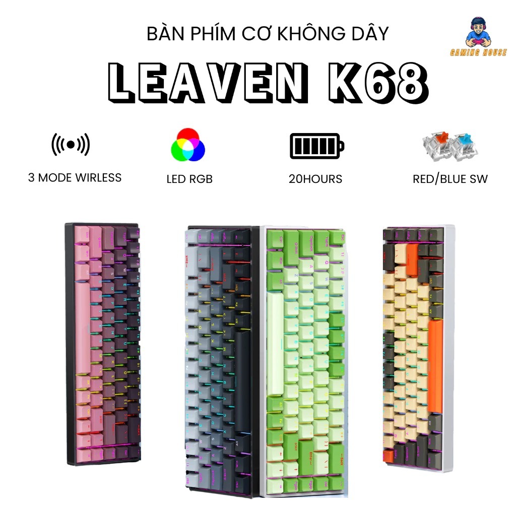 Bàn Phím Cơ Không Dây Bluetooth K68 - Hotswap 5 Pin - Pin sạc - LEG...