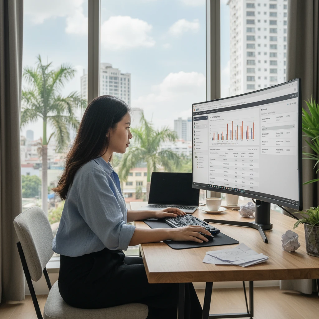 Người sử dụng máy tính để phân tích dữ liệu đối thủ