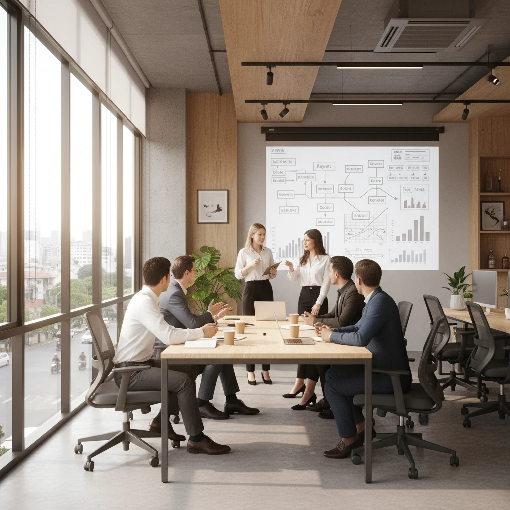 SEO meeting discussing backlink advertising